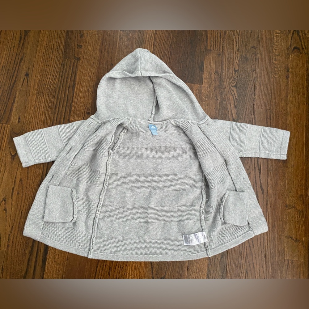 Baby GAP- 100% cotton Hooded Knit Cardigan Light Gray pockets button front 3yrs - Picture 8 of 12